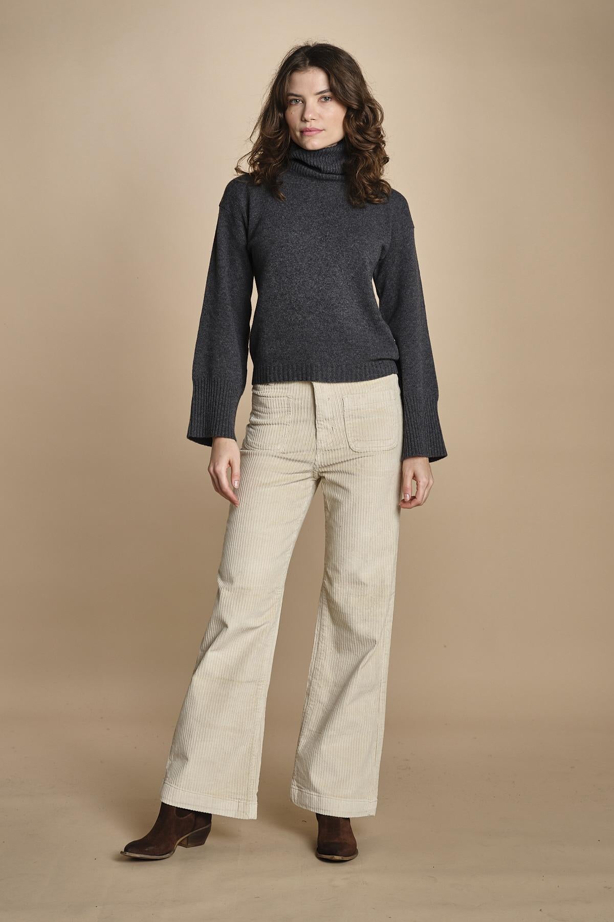 pantalone a zampa con taschine FAUVE WX BEIGE fam 