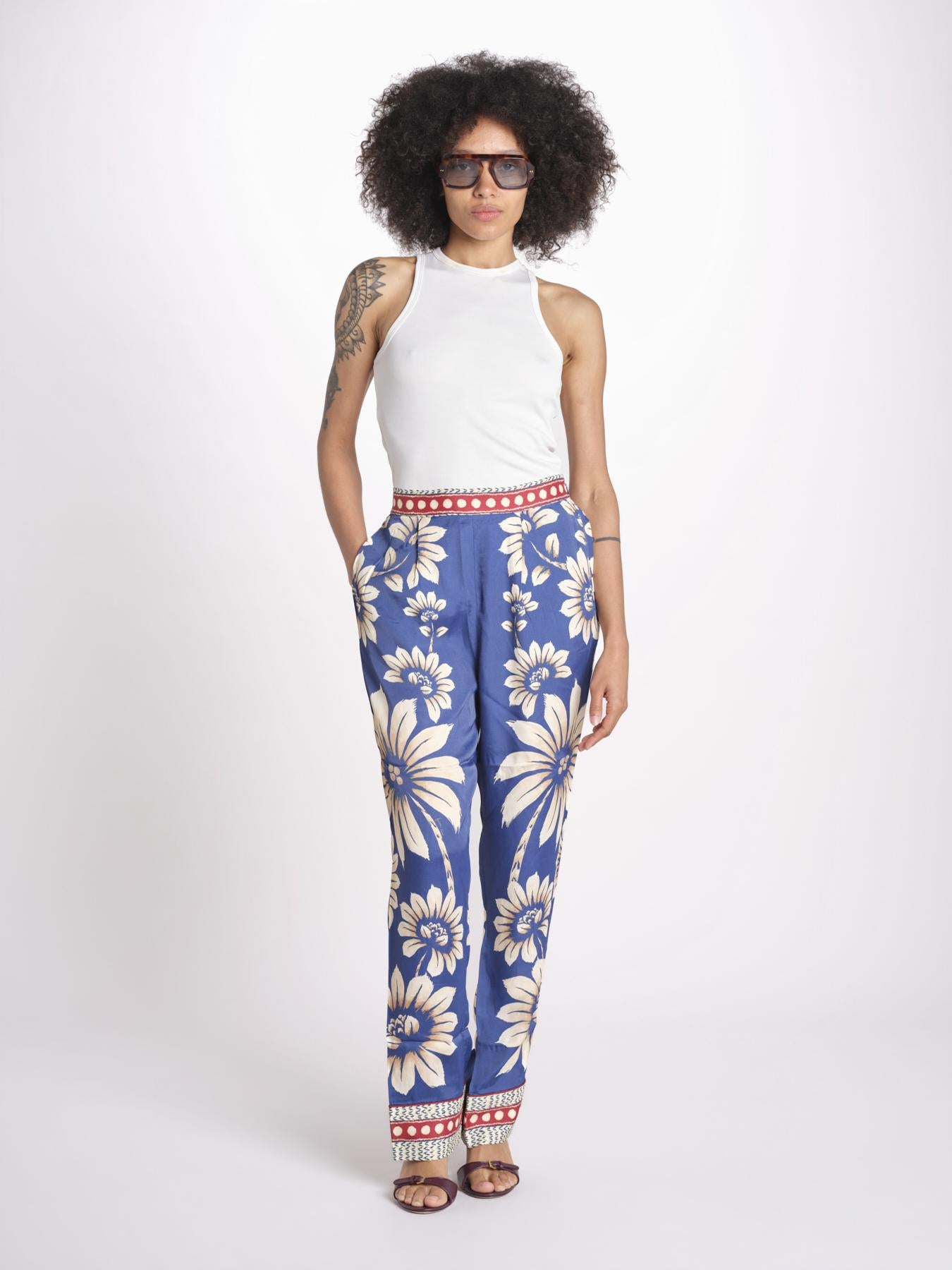 pantalone pigiama con stampa a fiori 344133 LUNA BLUE 26067 farm rio 