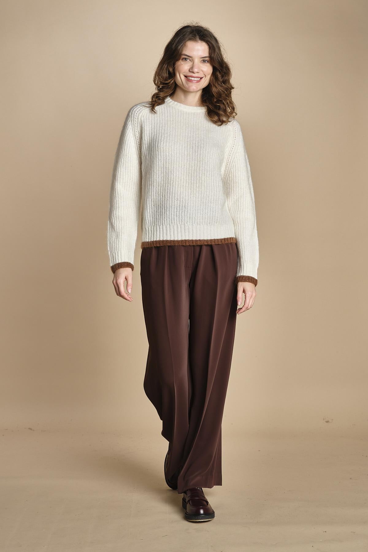 maglia a coste in mohair 15K106WM005 P110 ECRU ines de la fressange 