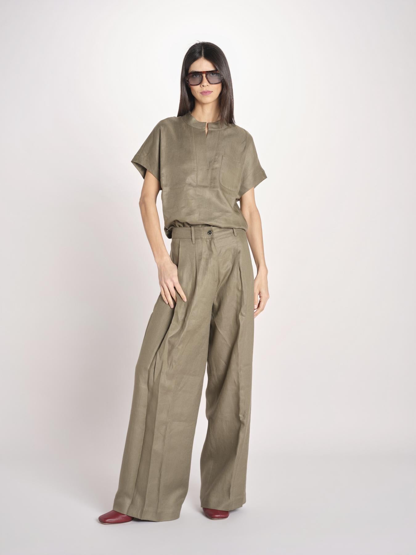 camicia in lino con maniche corte ILENIA IL34 OLIVA nine in the morning 