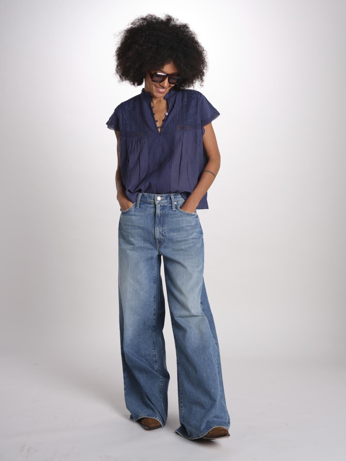 camicia in voille e pizzo con maniche corte GANU 6EVA53-V09890 ENCRE vanessa bruno 