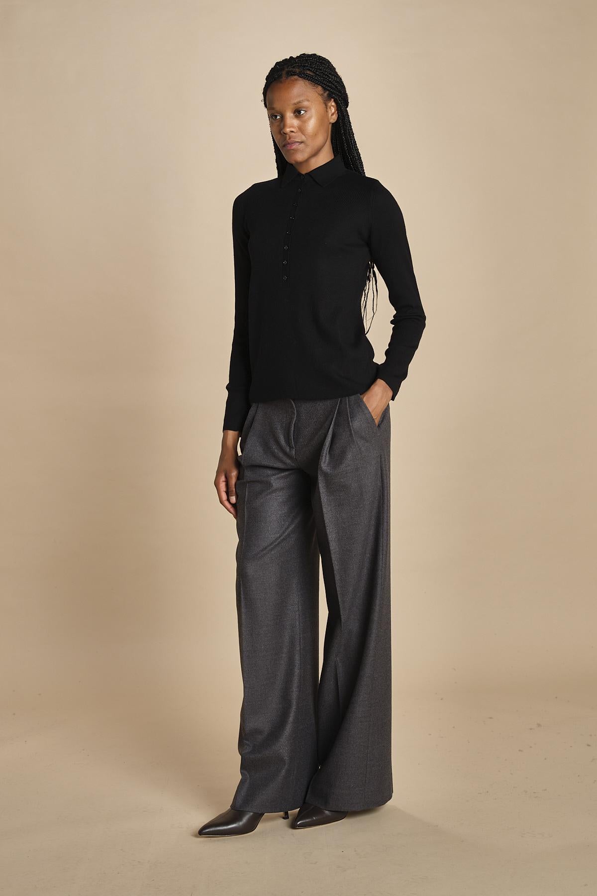 polo a costine in lana merino MIL LAU3 E14035 NERO milaura 