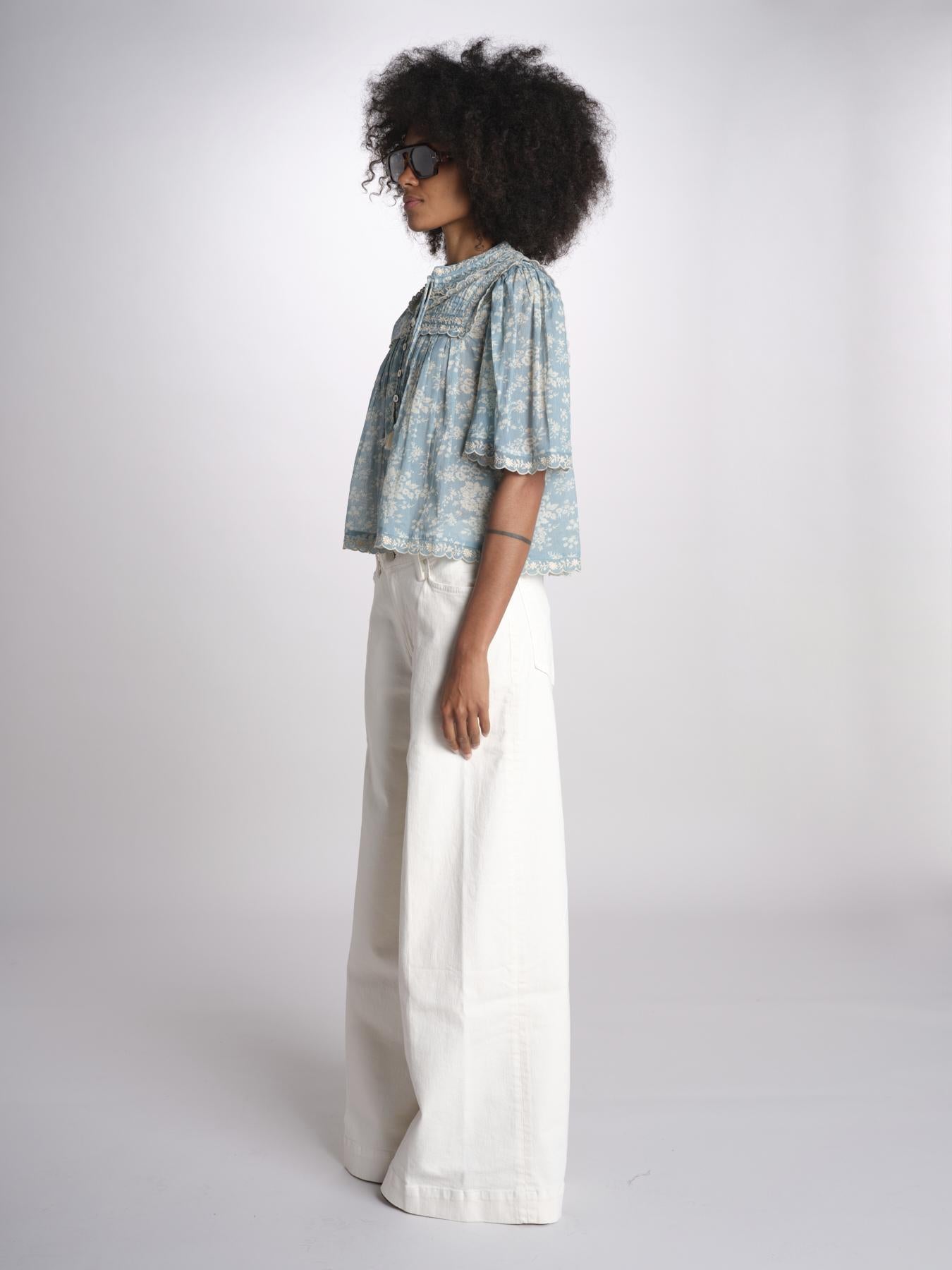 camicia manica corta con stampa fiorellini KIRSTEN 074 SKY sea ny 