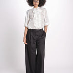 camicia gessata argento con rouches MAGRITASHORTSH73UMAGRIT-WHI WHITE laurence bras 