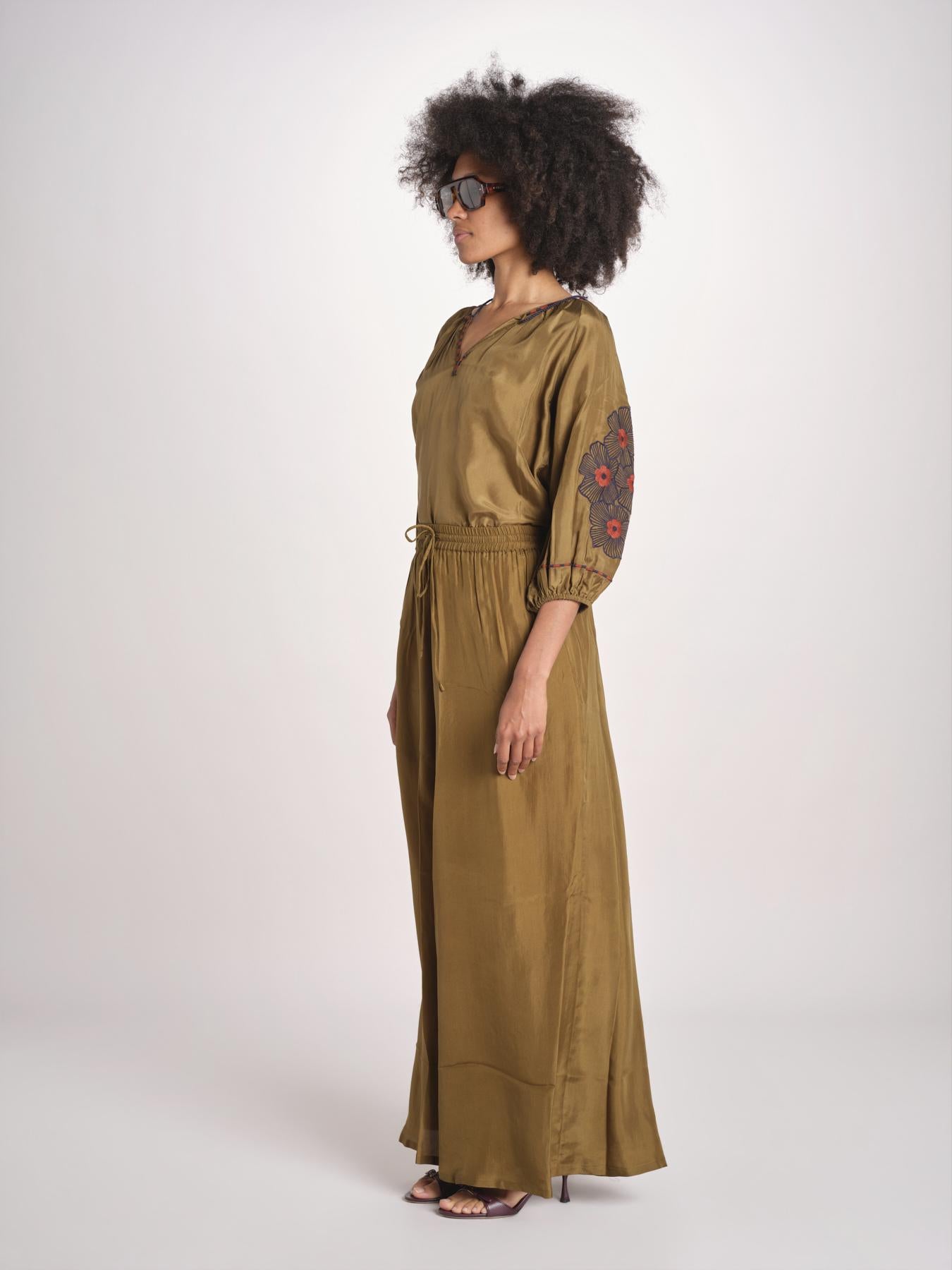 Pantalone in seta over BE25252 KHAKI benaras soleil 