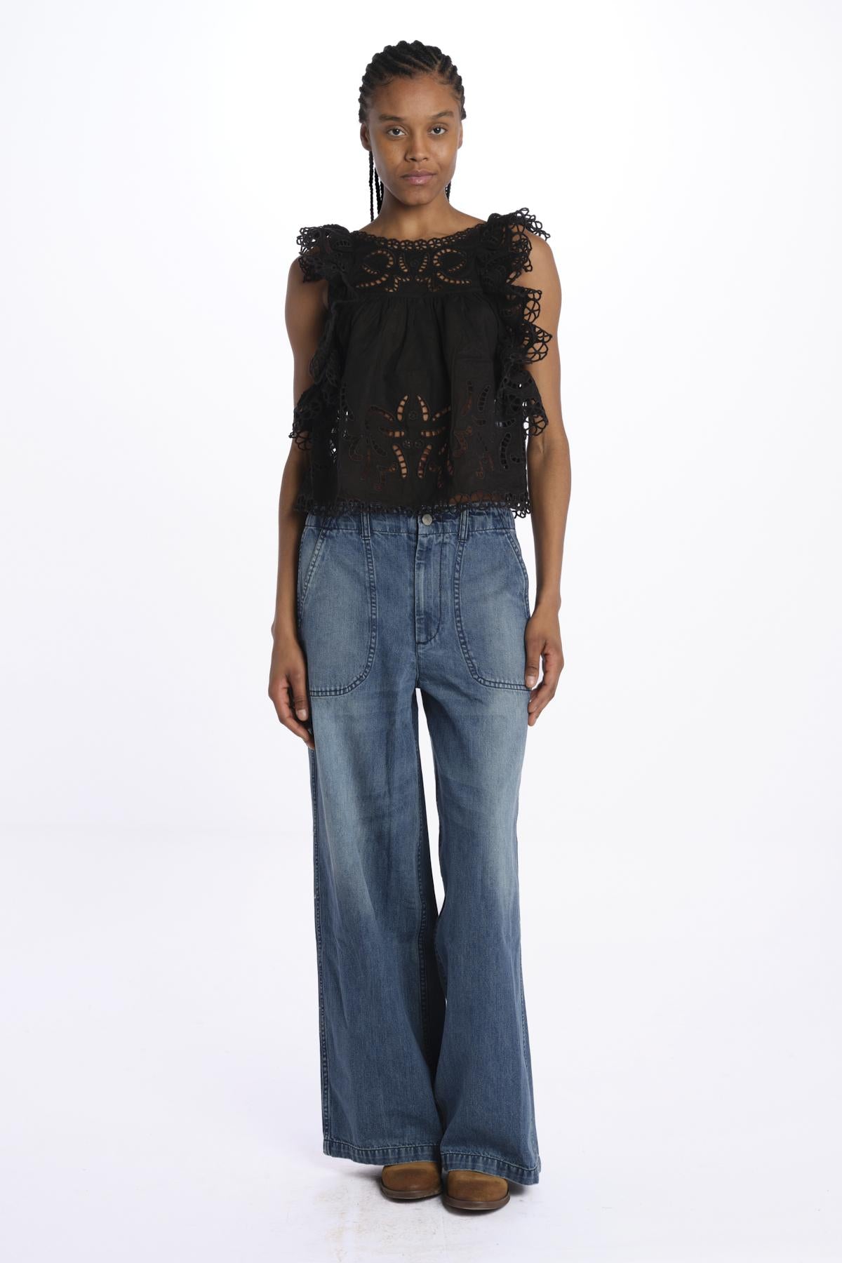 MARJA embroidert flutter tank E118 BLACK sea ny 