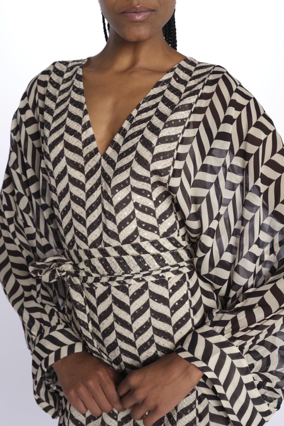 Caftano LOULI CAFTAN stampa zig zag S25065 BLACKANDWHITE sundress 