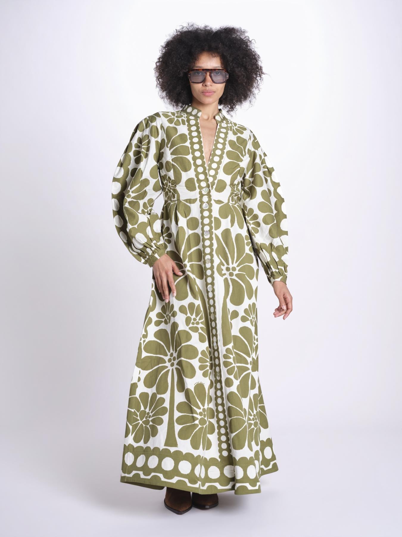 abito lungo con stampa a fiori 344605 PALERMO GREEN 26083 farm rio 