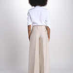 pantalone largo con nervature in lino ORIANA 540 50043 712 BEIGE quelledue 
