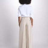 pantalone largo con nervature in lino ORIANA 540 50043 712 BEIGE quelledue 
