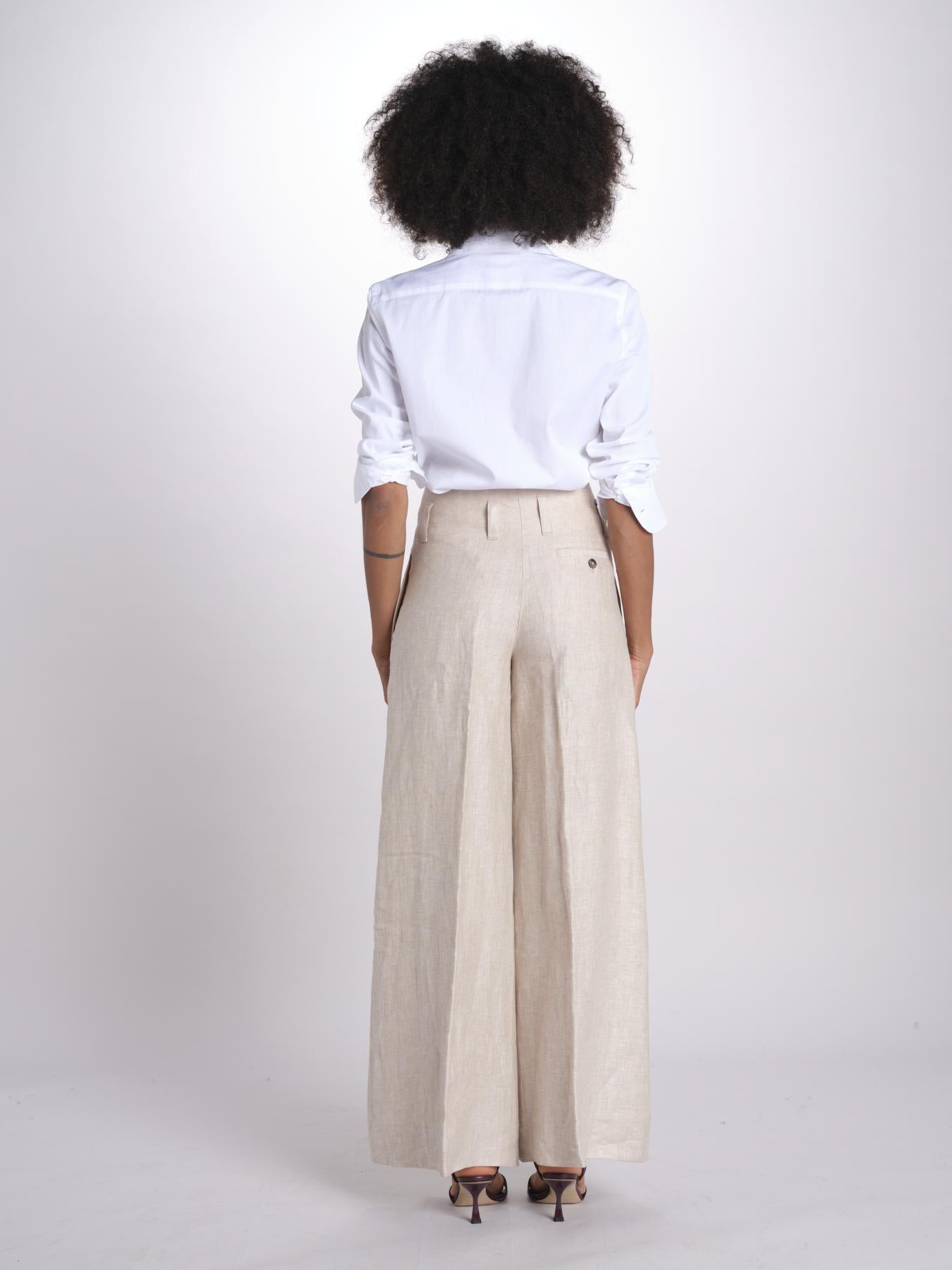 pantalone largo con nervature in lino ORIANA 540 50043 712 BEIGE quelledue 