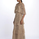 LEILA DOT TIERED LEILA DOT TIERED CAPE ANKLE GOWN FAWN needle & tread 