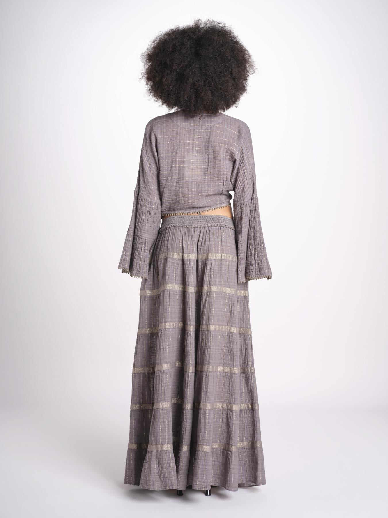 camicia cropped con nodo in lurex gessato JUNE STONE GREY christianzen 