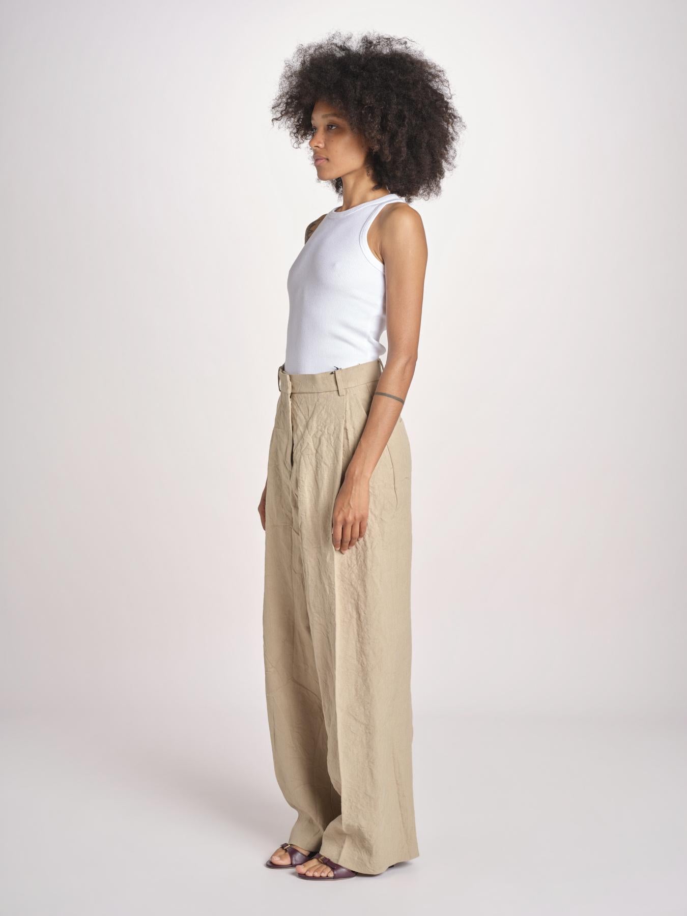 pantalone over in lino B042-3640-1231 NOCCIOLA n21 