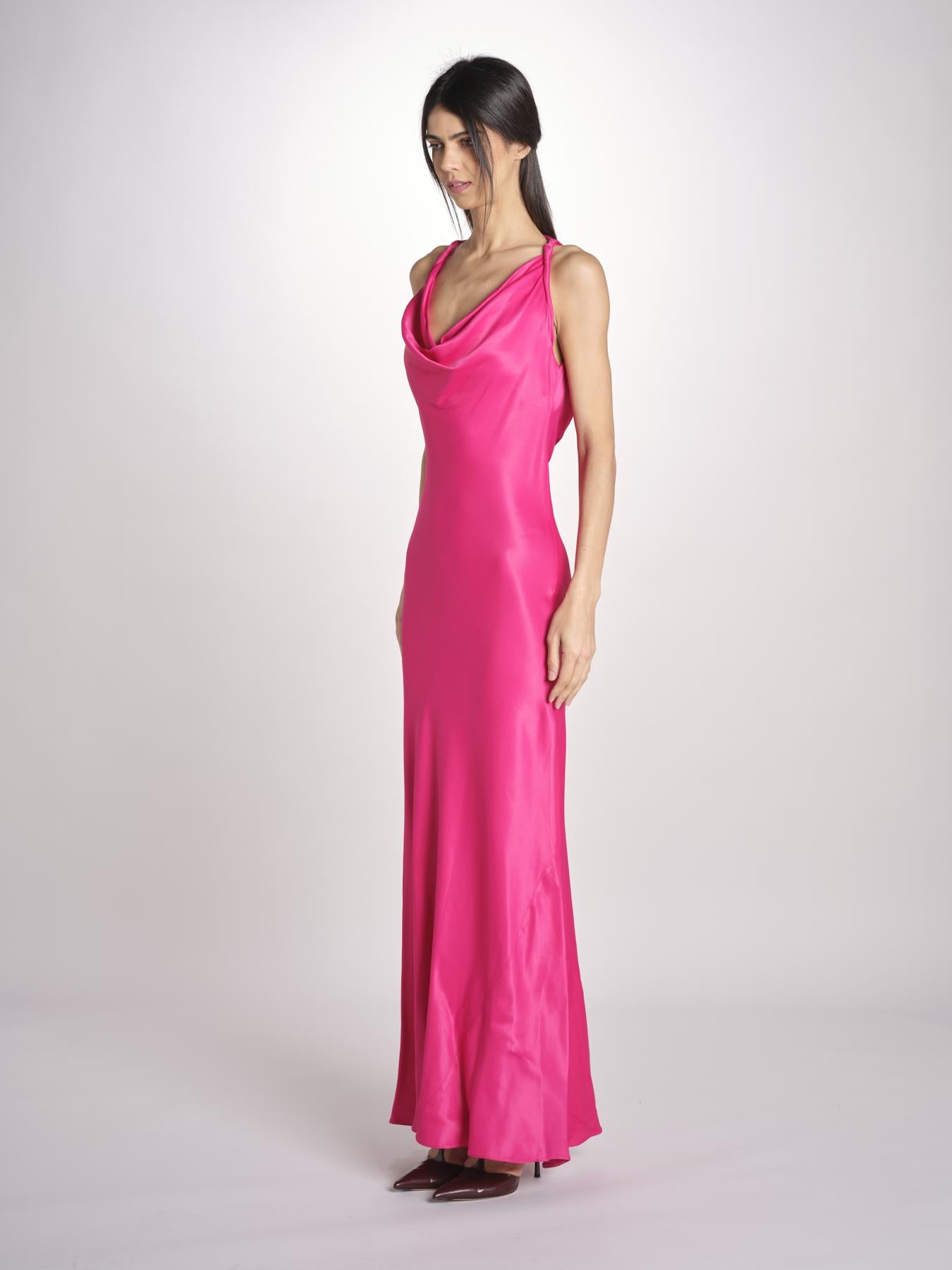 abito lungo liscio spallina 3403 FUXIA access 
