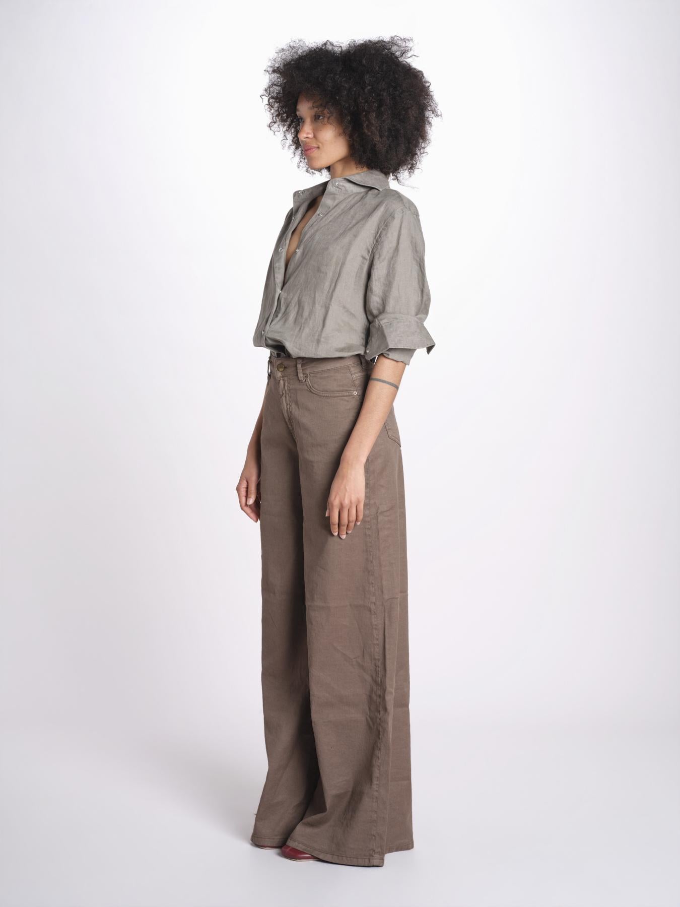 pantalone 4 tasche in misto lino SERENA XML01 193 CIOCCOLATO ps don't forget me 