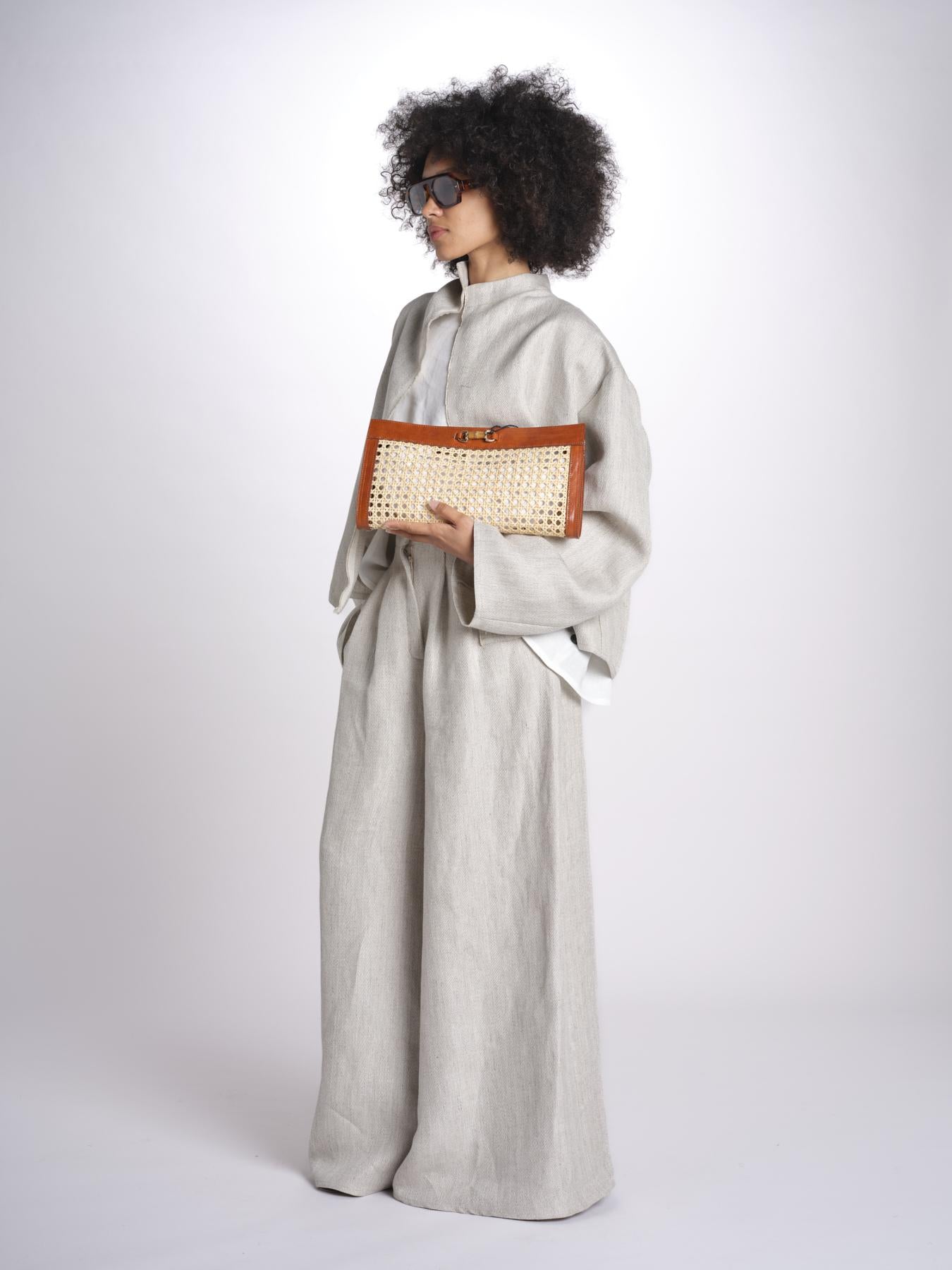 busta in paglia e dettagli in pelle MALE P26CAT71 NATBRAN catarzi 1910 