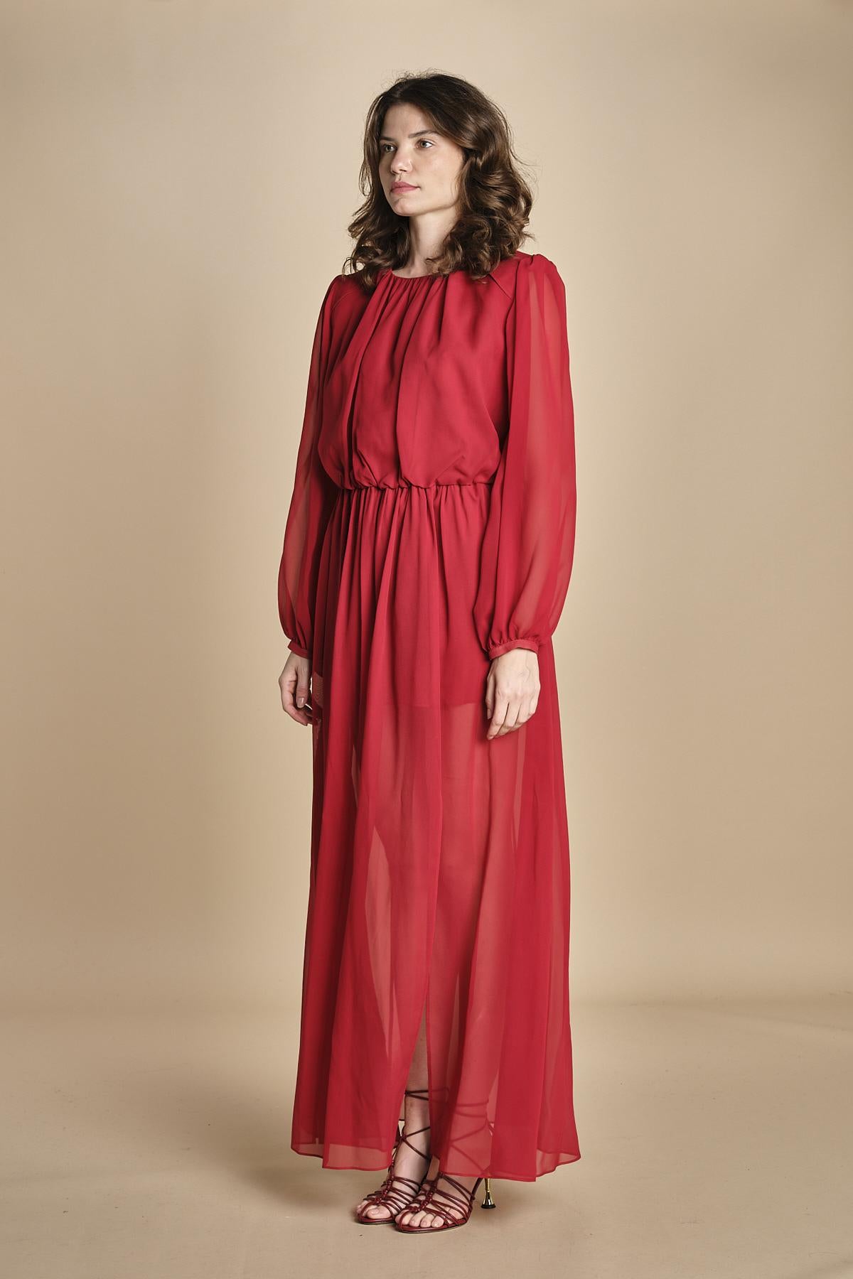 abito lungo in chiffon ATENE RED crida 
