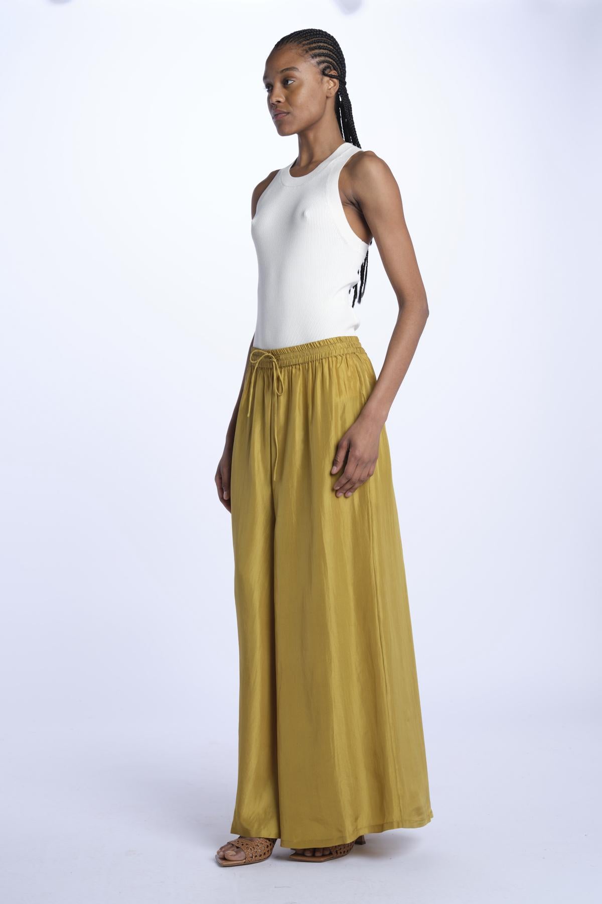 PALAZZO pantaloni in seta  by milaura. BE24252PANT OLIVE benaras soleil 