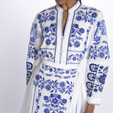Caftano MAMIE ricamo fiori MAMIE1LDR BLUE antik batik 