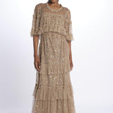 LEILA DOT TIERED LEILA DOT TIERED CAPE ANKLE GOWN FAWN needle & tread 