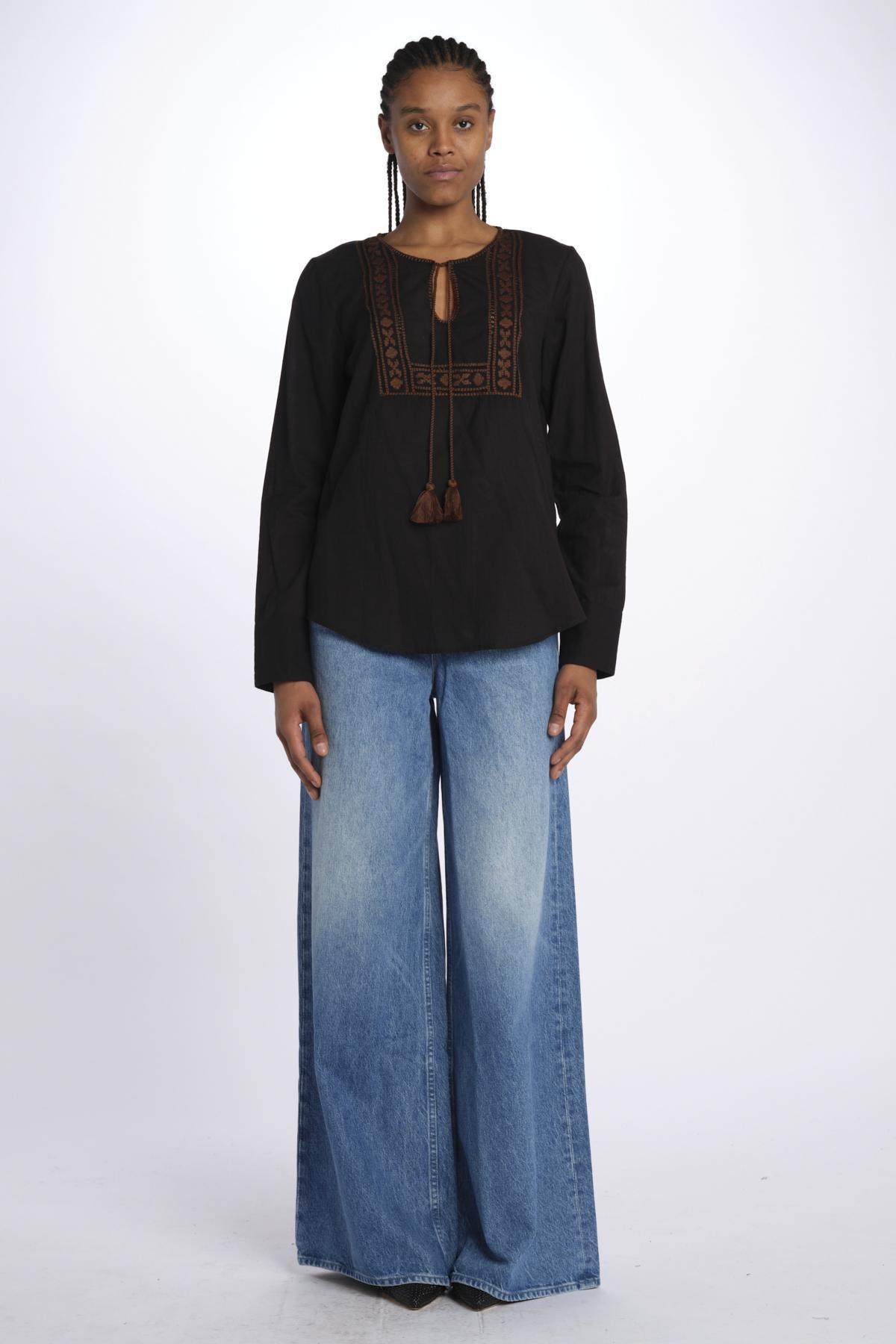 Camicia ricamo centrale BE24329 BLACKDARKBROWN milaura 