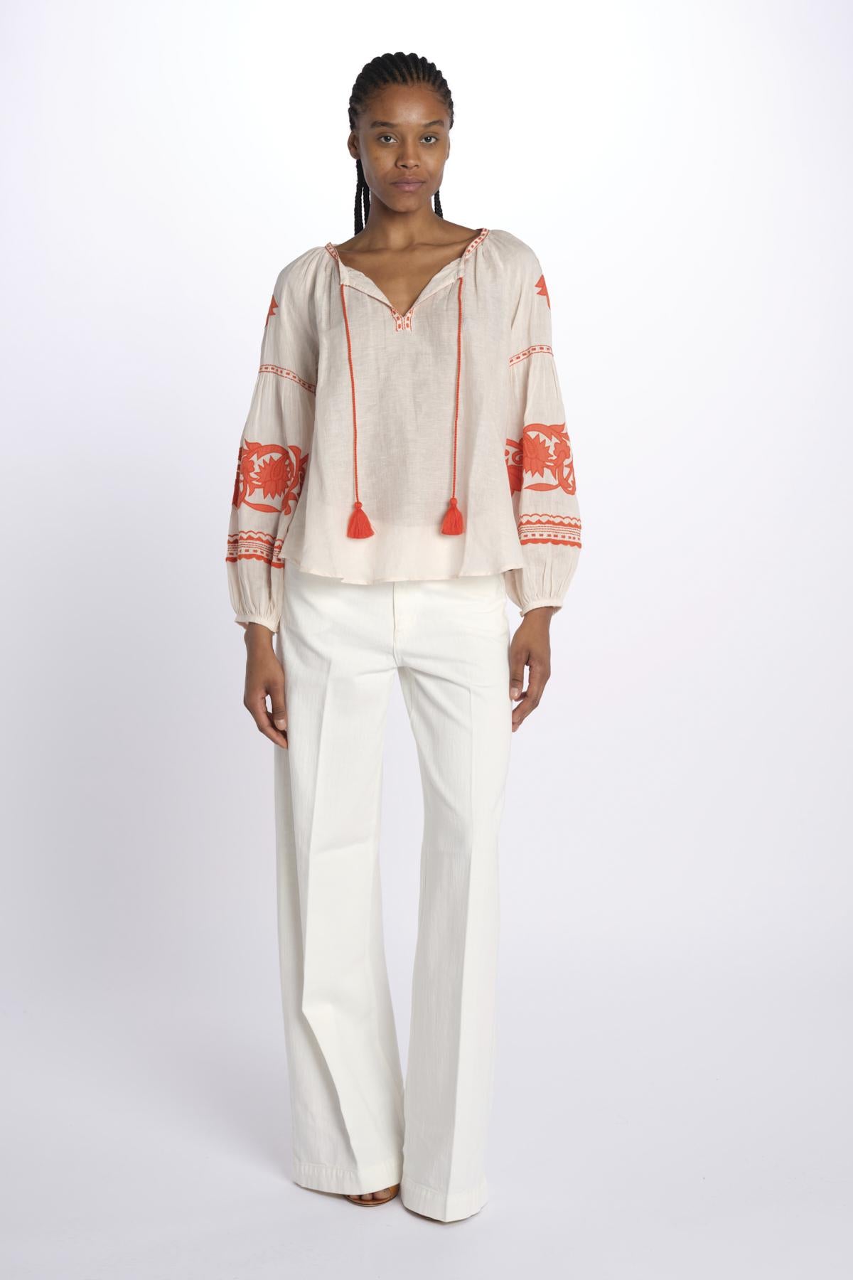 IBIZA camicia con ricami applicati  by milaura. BE24877A PALE PINK ORANGE benaras soleil 