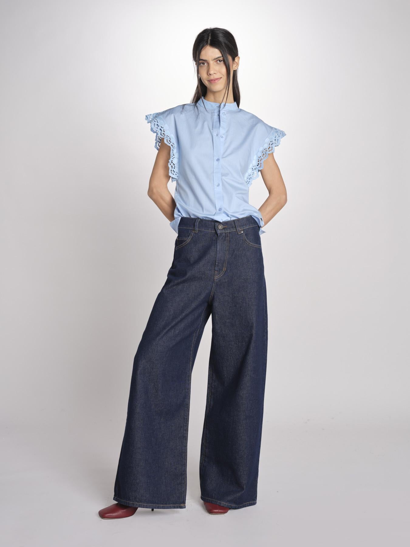 Camicia intarsio maniche alette GIFTY 6EVA04-V09857 AZUR vanessa bruno 