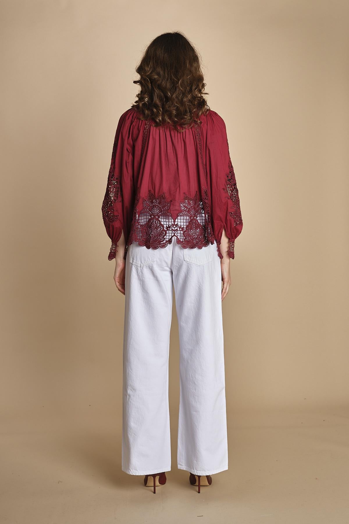 camicia con inserti in pizzo BERRY GARDEN 340369 BURGUNDY farm rio 
