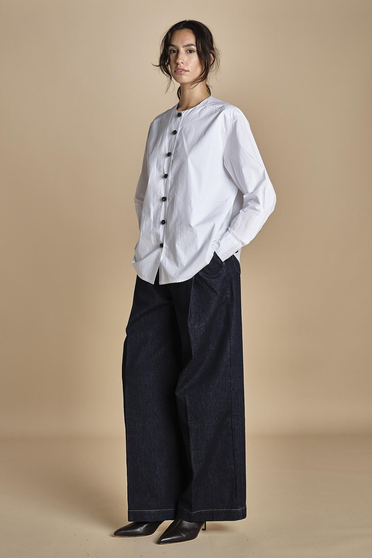 camicia con bottoni in swarosky RAMPLINGO WHITE laurence bras 