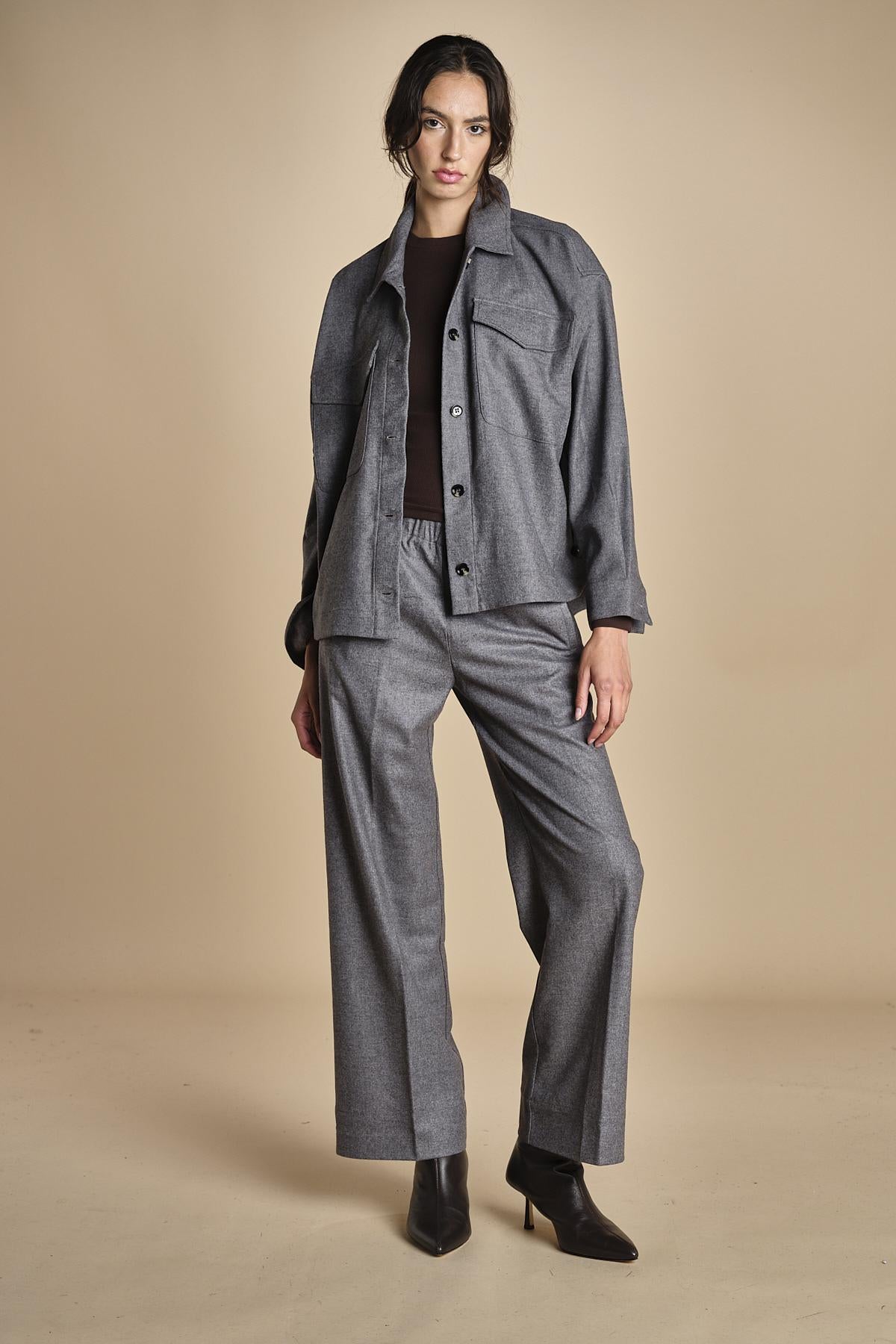 pantalone con elastico in punto milano PENSIL GREY true avenue 