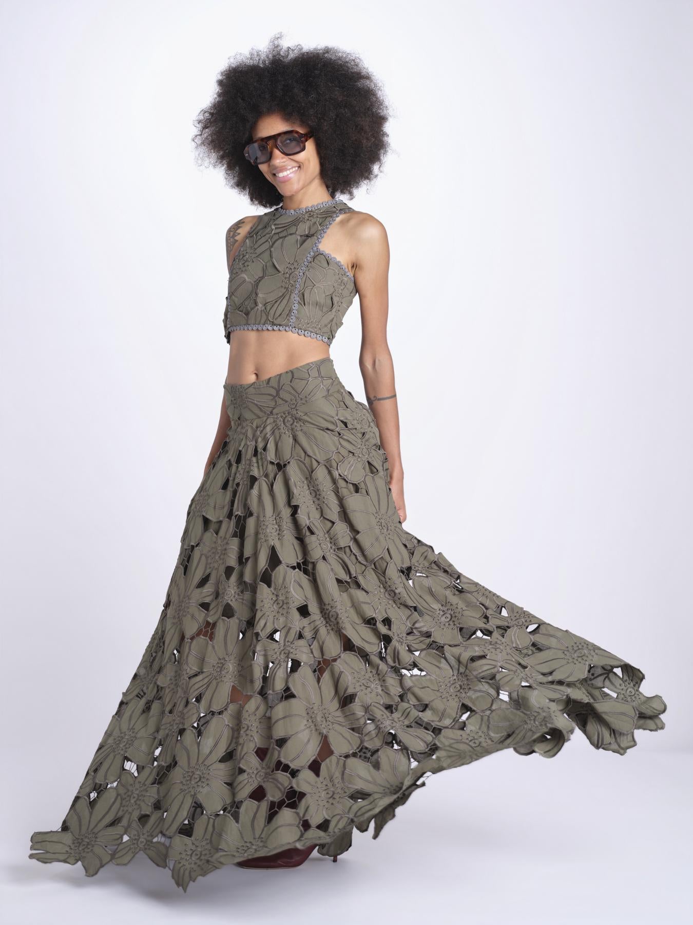 gonna luna con fiori intarsiati CALISTO M5310 PESTO lace the label 
