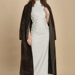 abito lungo collo alto con ricamo fiori. RVBR-1198 IVORY rebecca vallance 