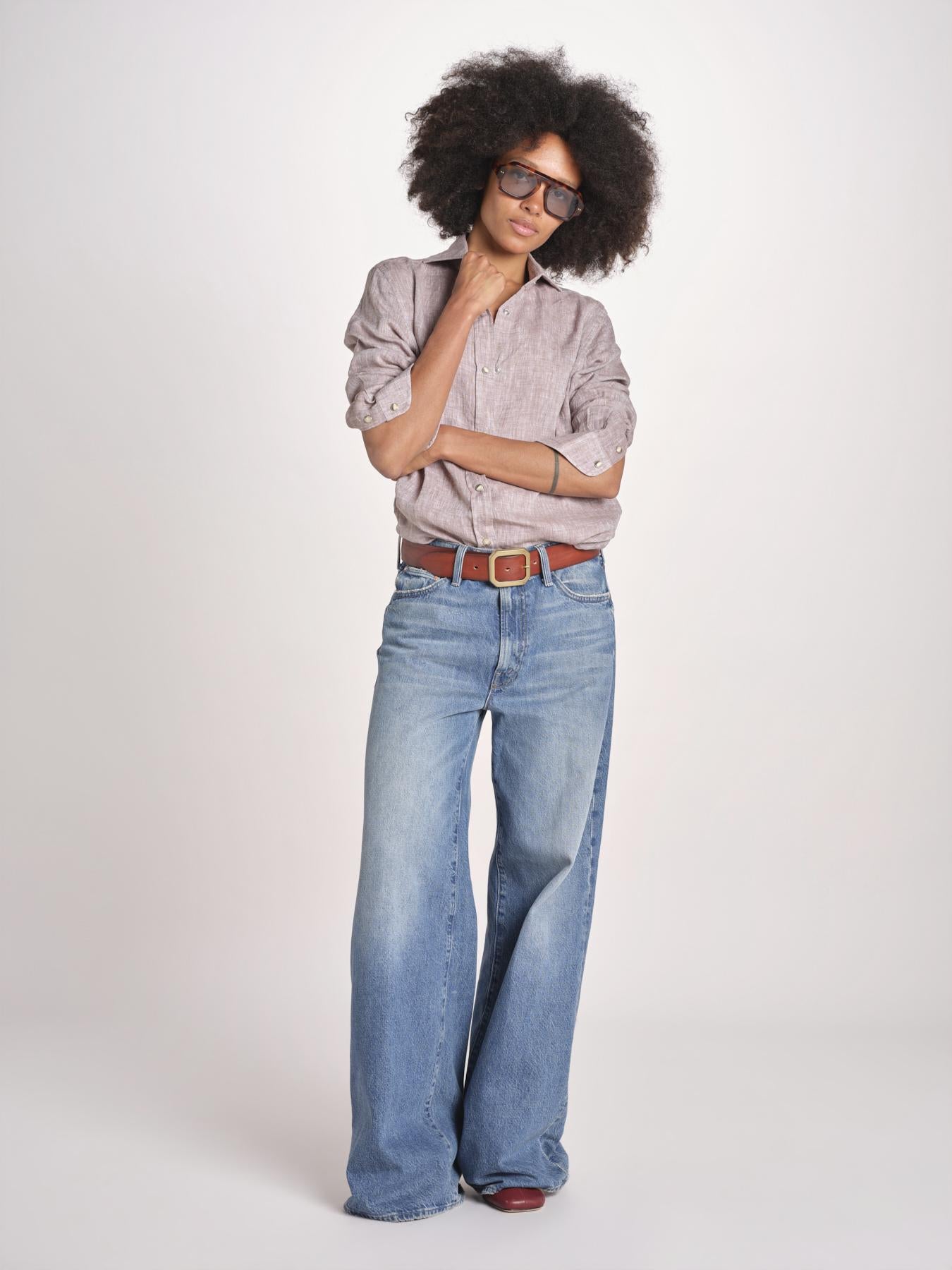 camicia uomo lino con automatici SABRILI BROWN milaura 
