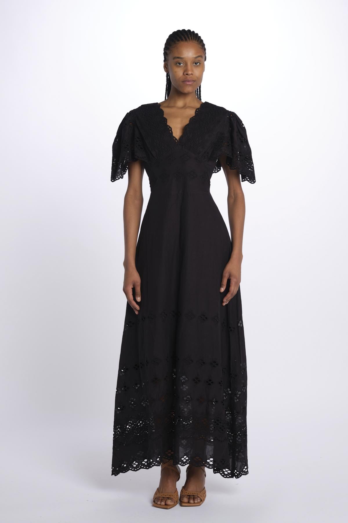 Abito VIVIAN lungo m/c sangallo VIVIAN1LDR BLACK antik batik 
