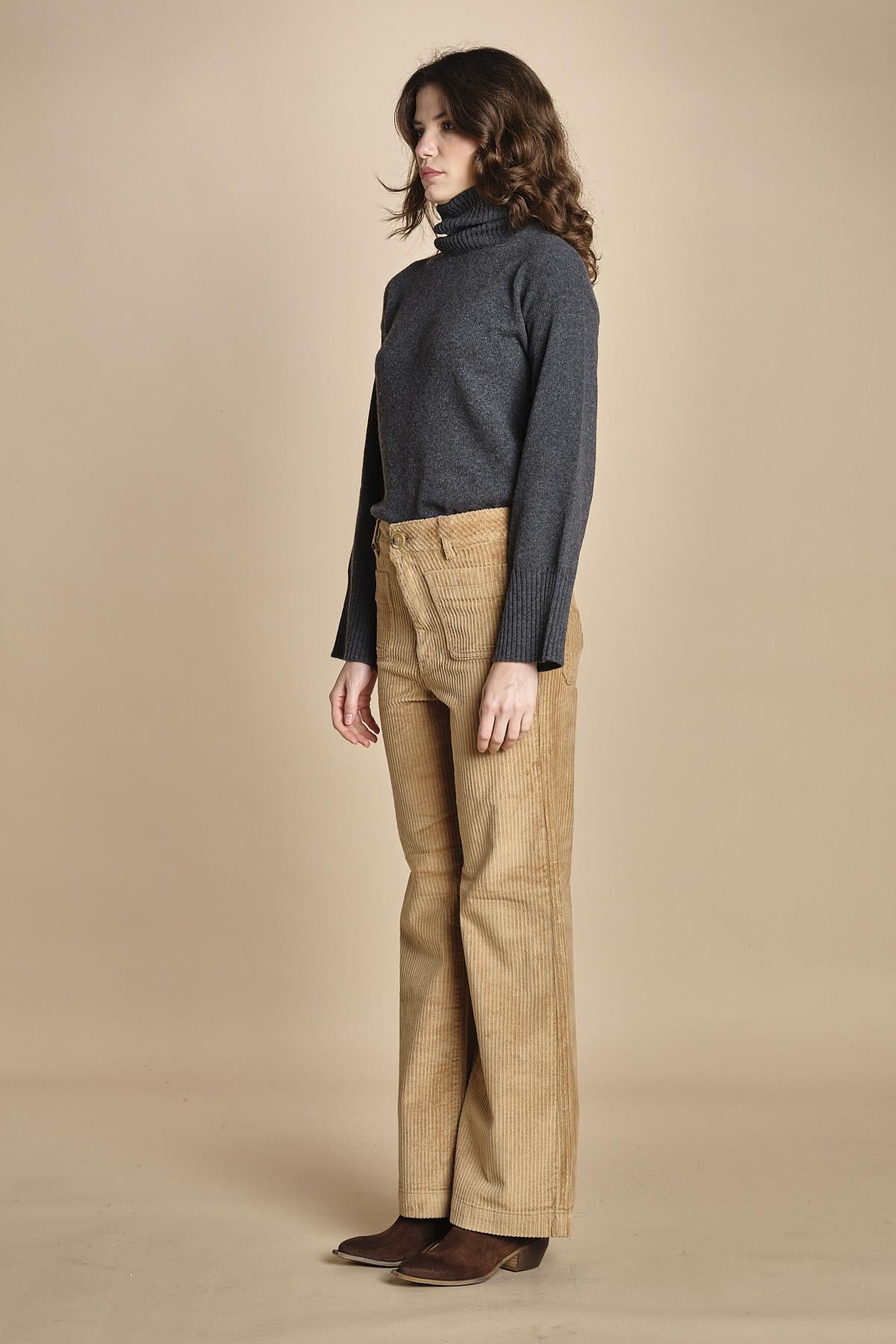 pantalone a zampa con taschine FAUVE WX CAMEL fam 