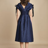 abito midi in tessuto goffrato FAYETTA  035 NAVY sea ny 