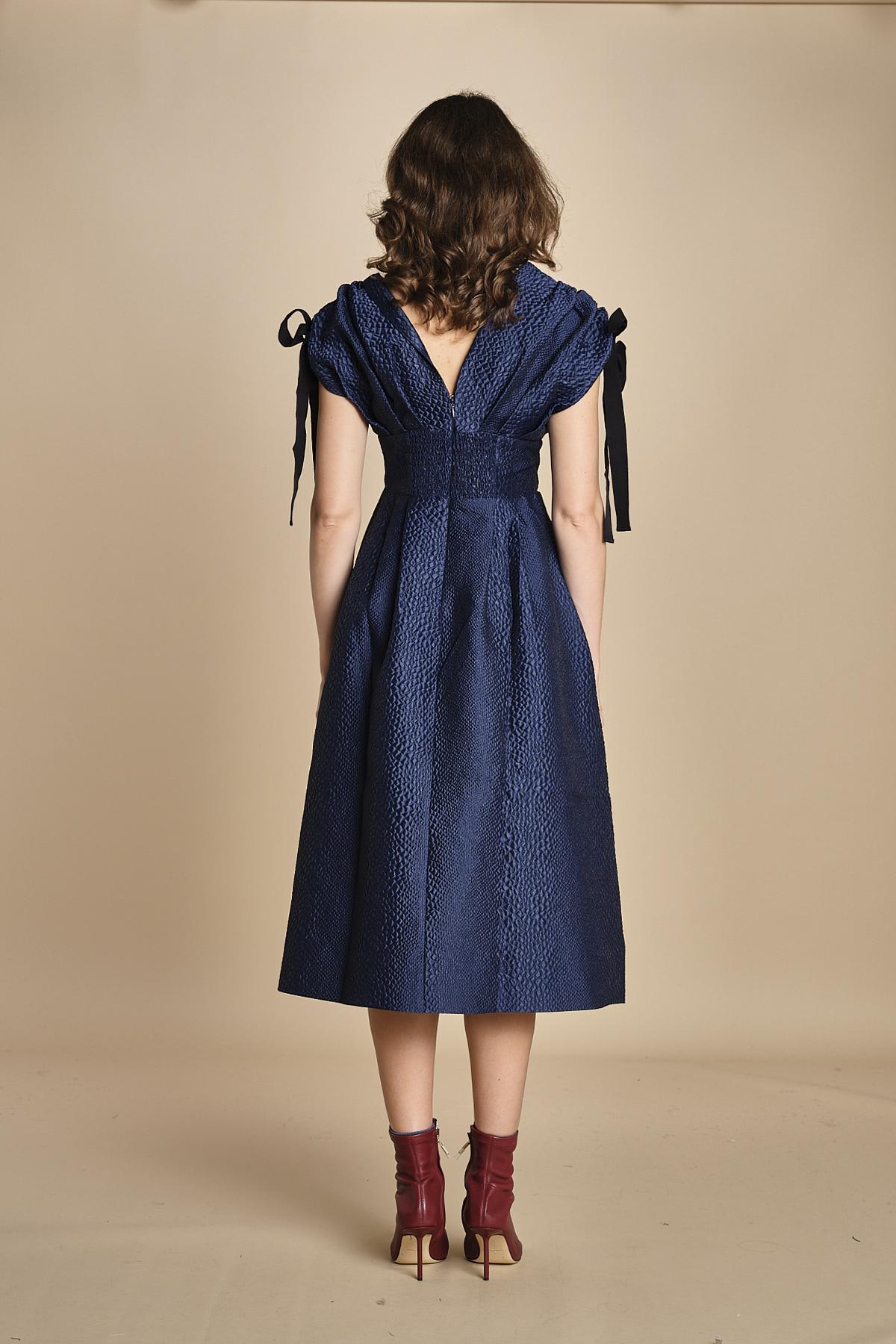 abito midi in tessuto goffrato FAYETTA  035 NAVY sea ny 