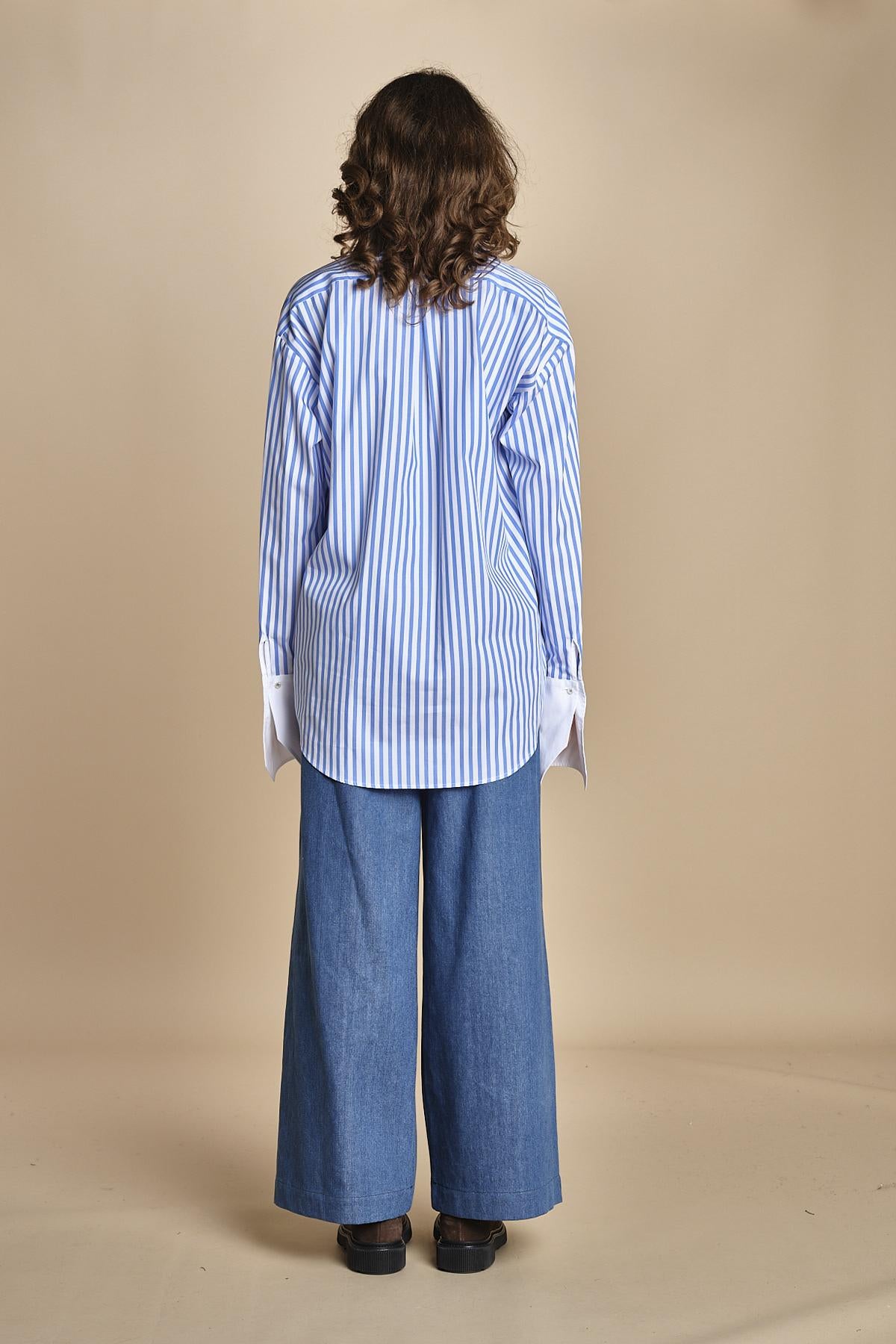 camicia a righe con doppio colletto CRAZY SHIRT MJD142B4H8016 J0233 LIGHT BLUE jejia 