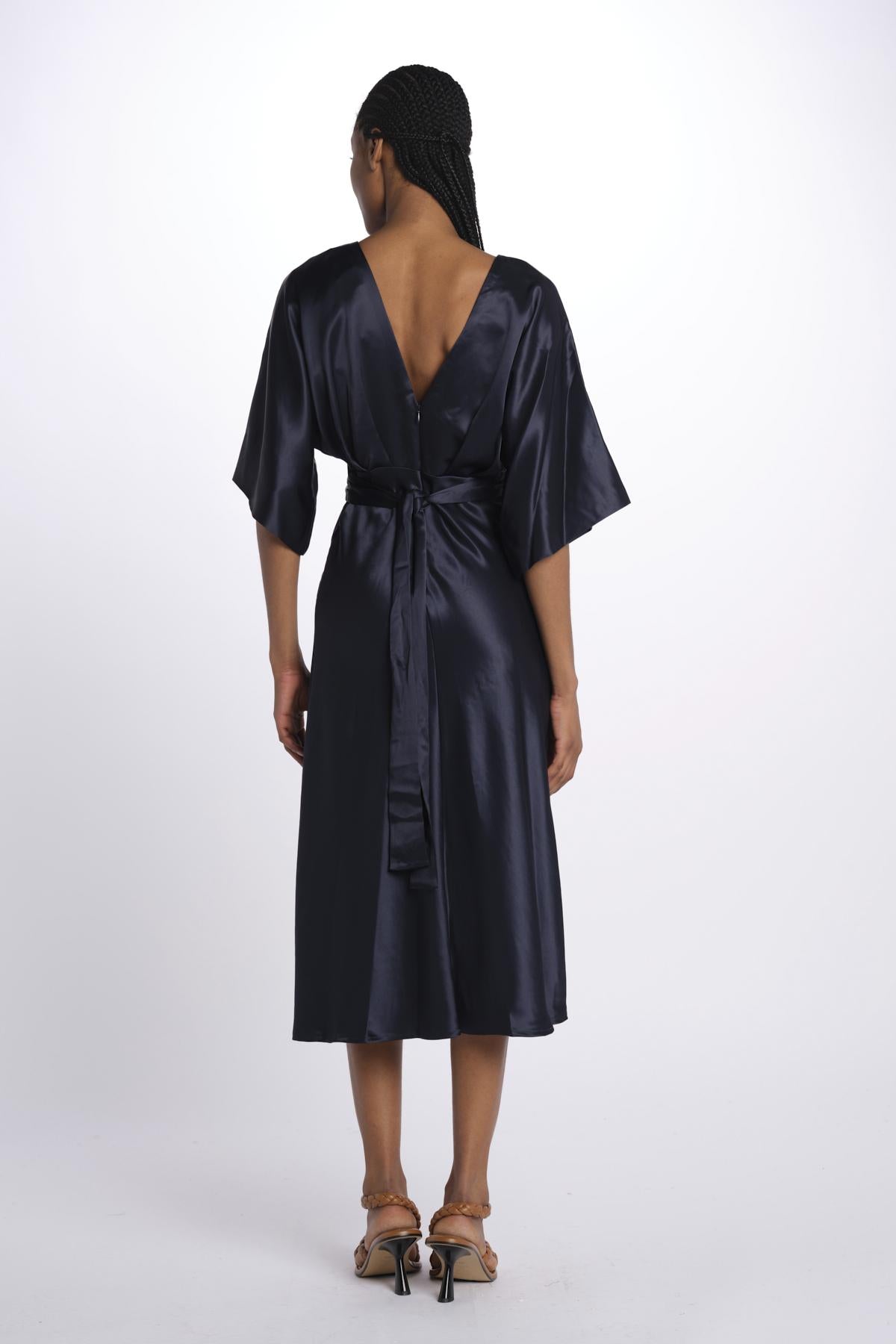 Abito JUNO midi manica svasata 3025446 NAVY malina 