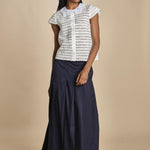 camicia a maniche corte con rouches e smerli G04152011102 BIANCO n21 