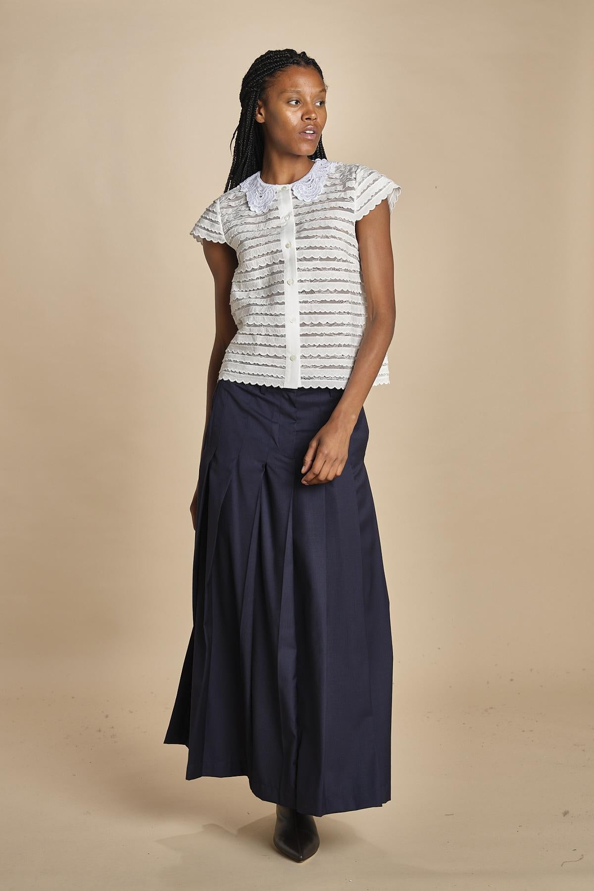 camicia a maniche corte con rouches e smerli G04152011102 BIANCO n21 