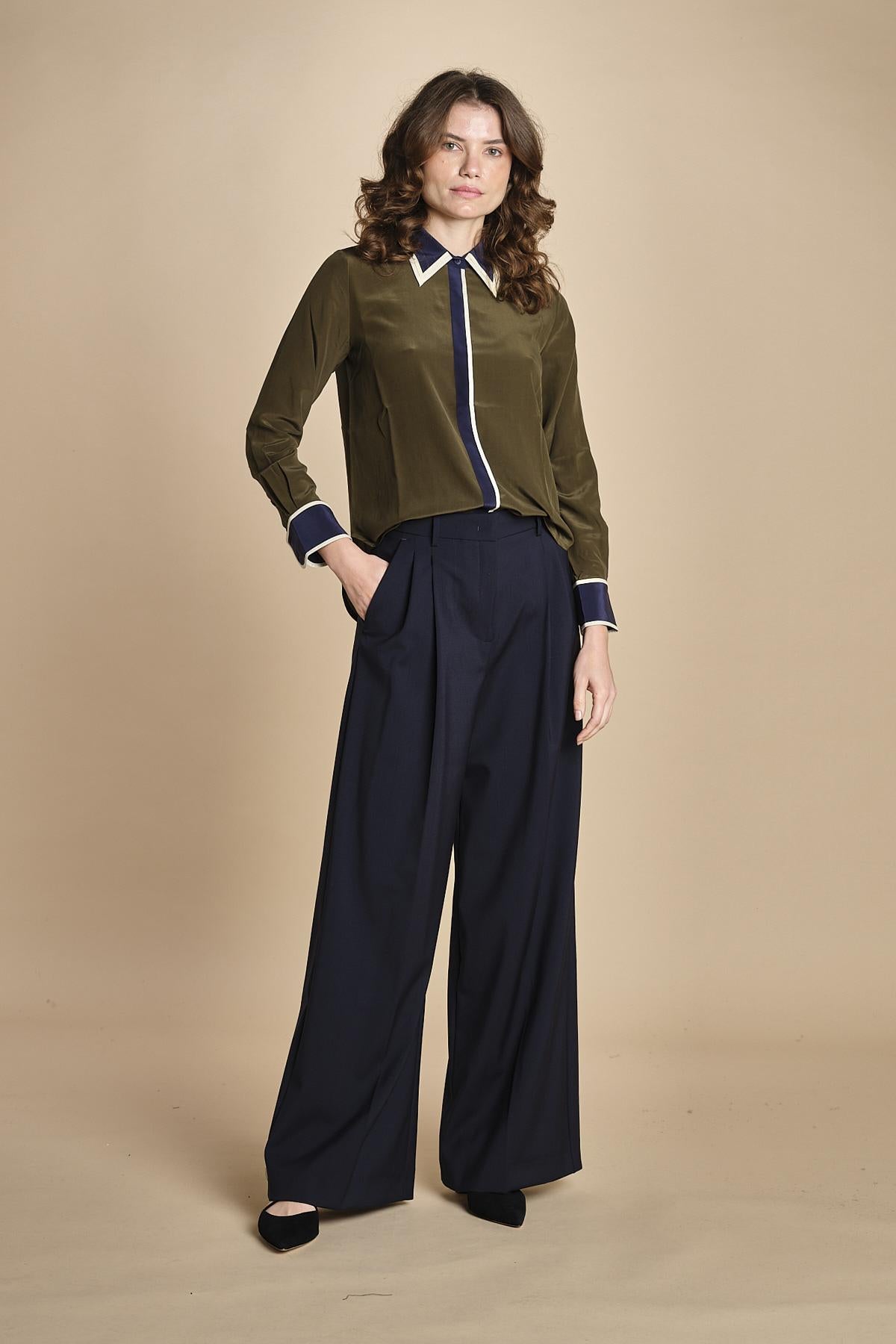 camicia con collo e polsi a contrasto CR_3069T OLIVE bodice 