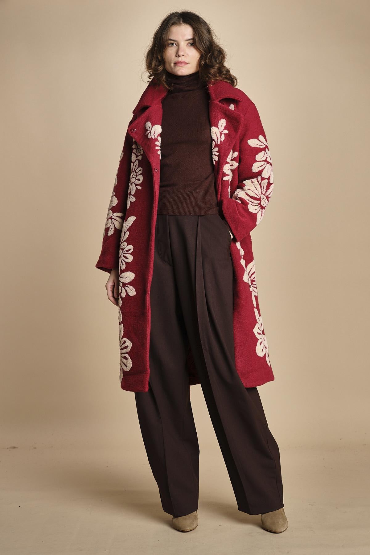 cappotto jaquard fiori COLD FLOWER 351870 BURGUNDY farm rio 