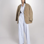 pantalone con pinces in popeline B043-0187-6311 CELESTE n21 