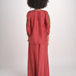 camicia in seta con ricamo fiori BE25407 RUST KHAKI benaras soleil 