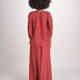 camicia in seta con ricamo fiori BE25407 RUST KHAKI benaras soleil 