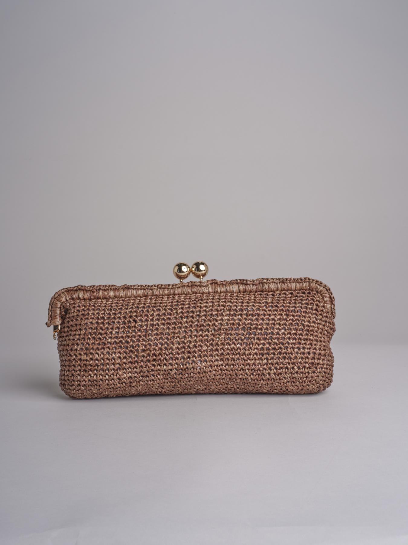 clutch lunga in paglia CORA CROCHET W05 CORTECCIA via mail bag 
