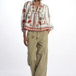 Camicia MARYS TILES m/l ricamo fiori 332385 OFFWHITE farm rio 