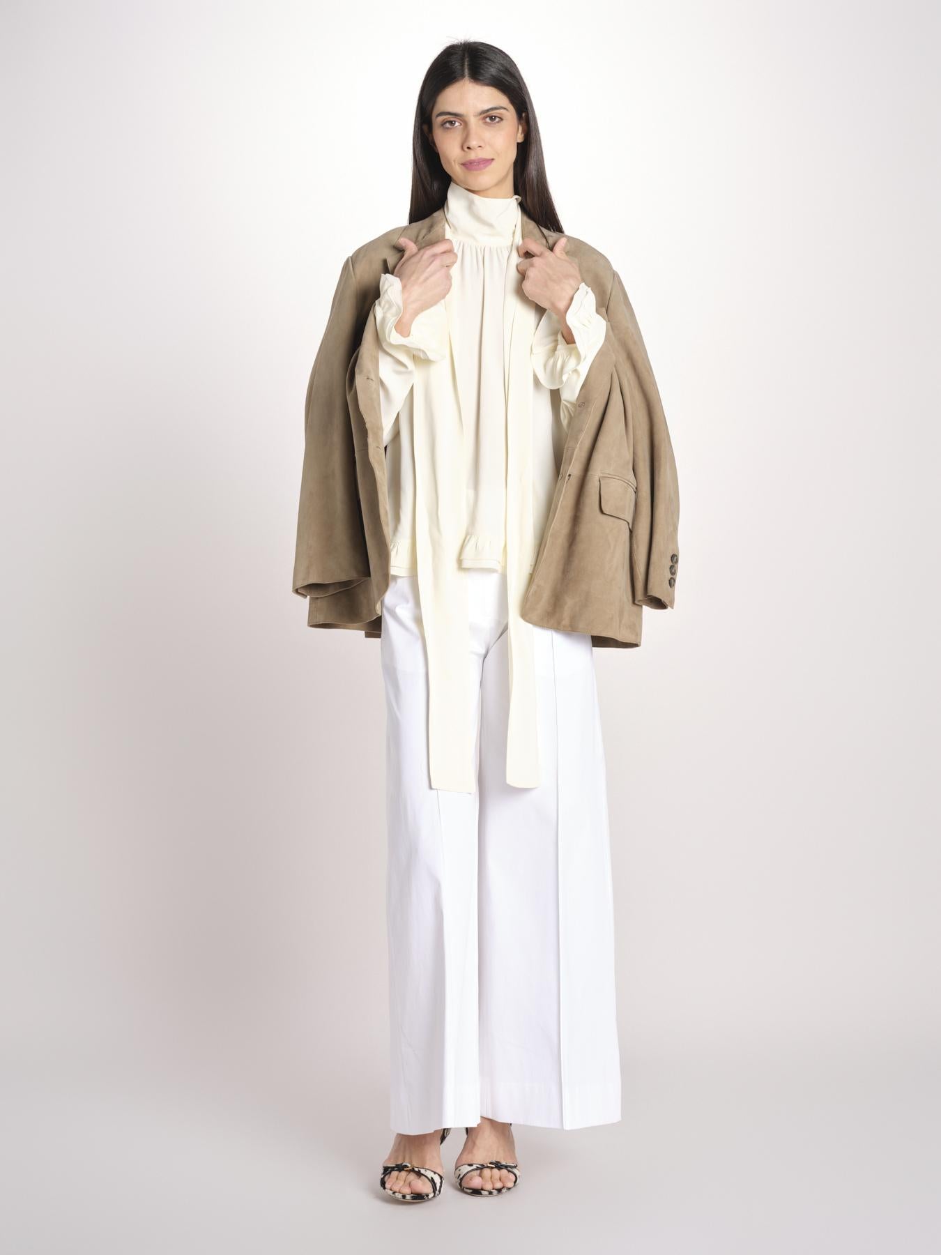 pantalone largo con nervature ORIANA 540 54 14 BIANCO quelledue 